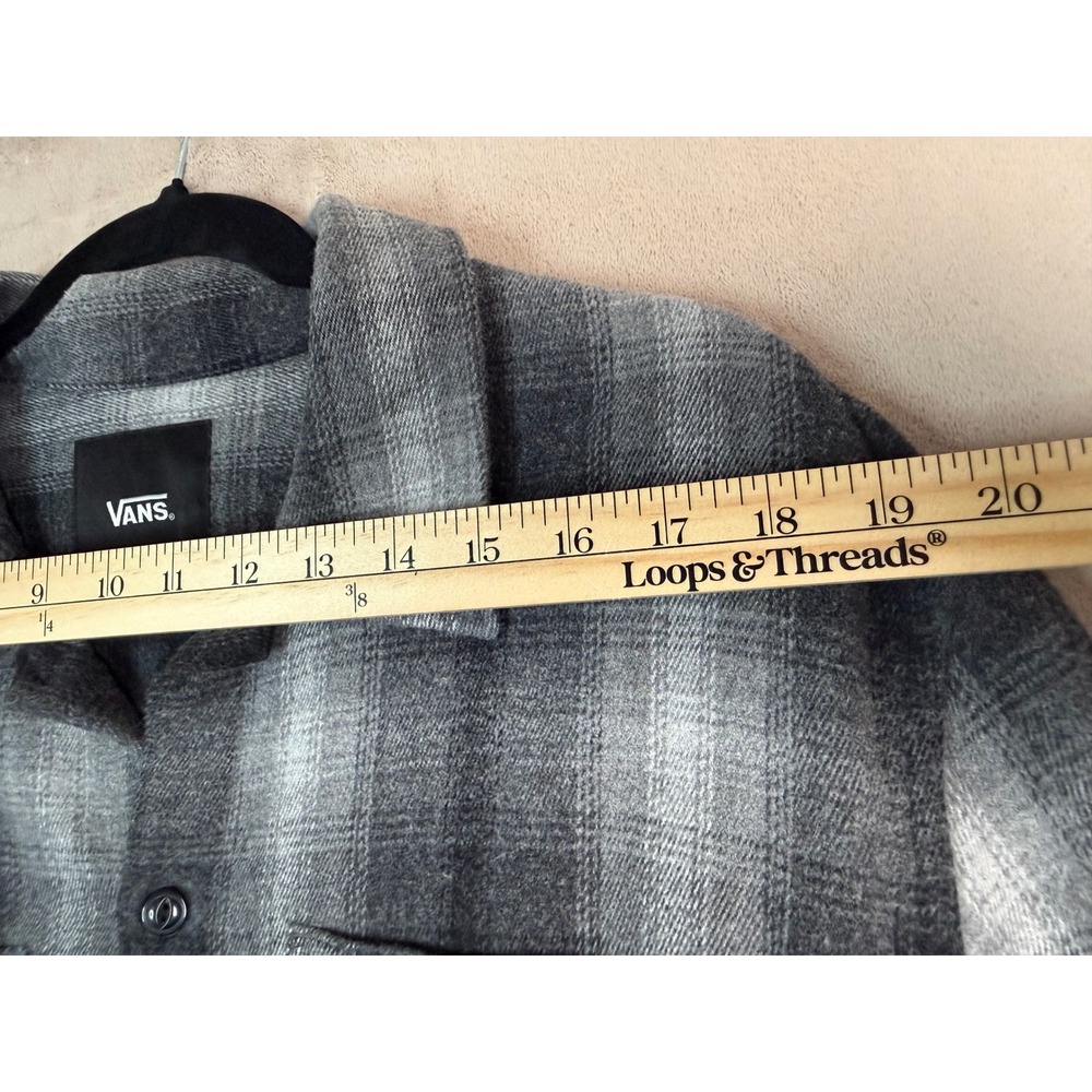 Vans Mens Large Grey Black Plaid Flannel Chore Shirt Jacket 100% Cotton - Picture 8 of 12